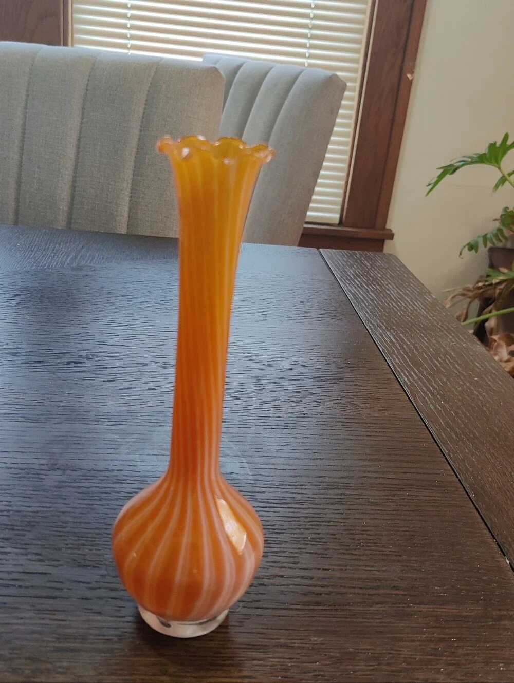 Orange And White Striped Glass Bud Vase - Unbranded